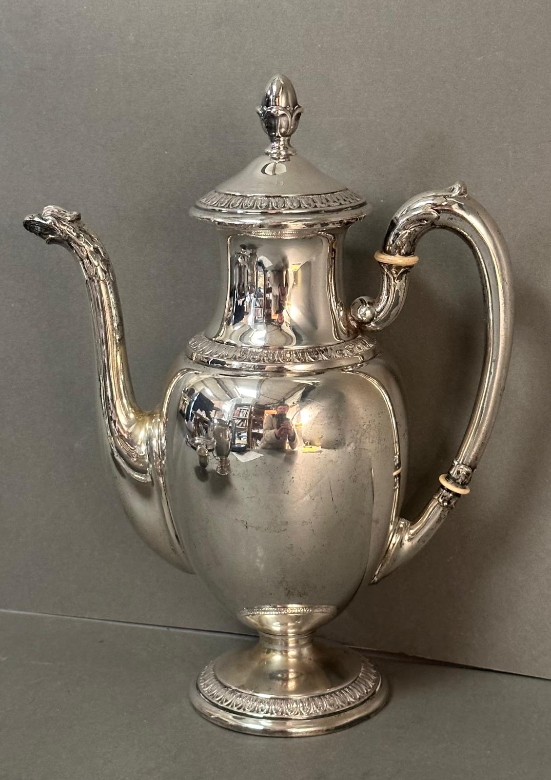 A continental silver tea and coffee service to include tray, tea and coffee pots and sugar bowl. - Image 7 of 8
