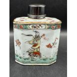 An 19th Century Chinese famille Vert tea caddy with silver Hallmarked lid and collar