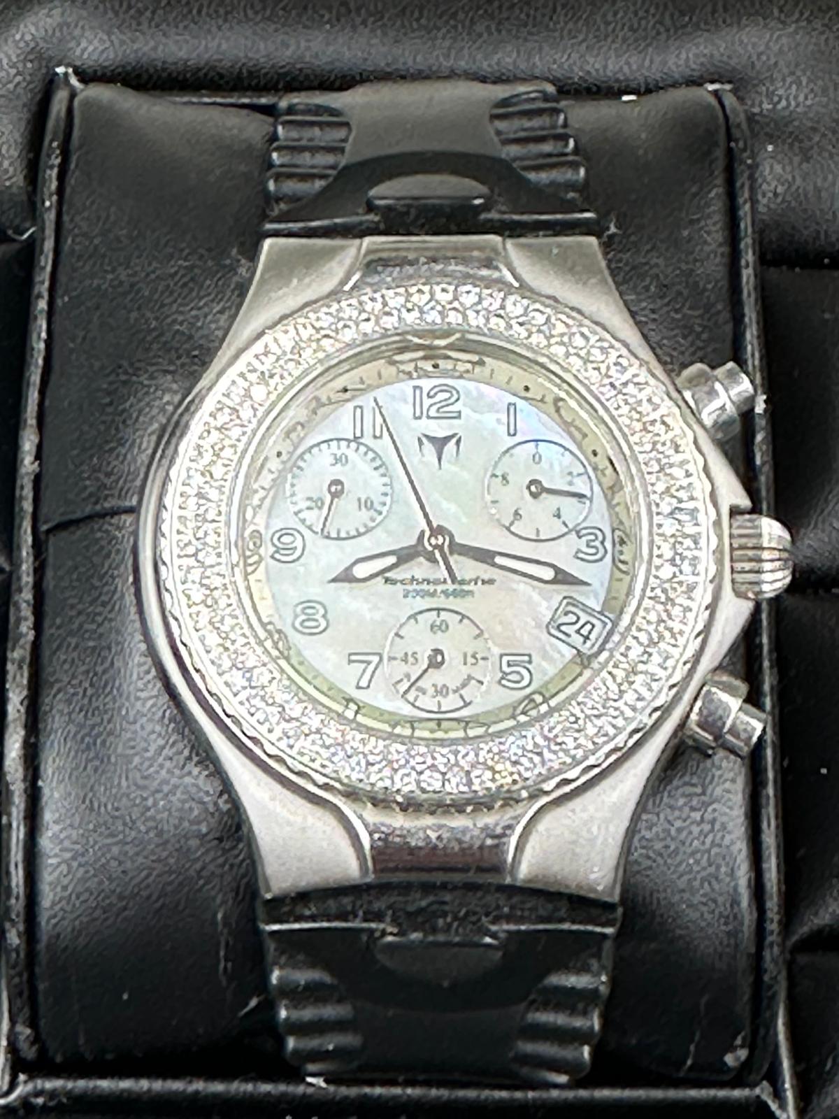 A Technomarine Technolady chrono DTLC05 with diamond bezel, box, outer box and papers - Image 3 of 4