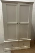 A contemporary white painted wardrobe. Two doors and two drawers under. Height 200 57x120