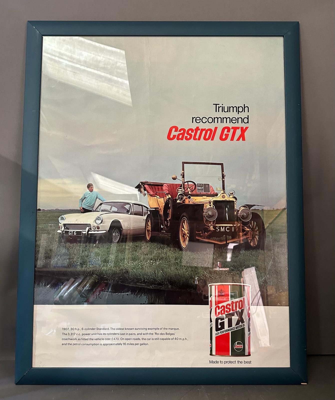 A vintage Triumph Recommend Castrol GTX featuring The 1907 6 cylinder Standard 67cm x 97cm