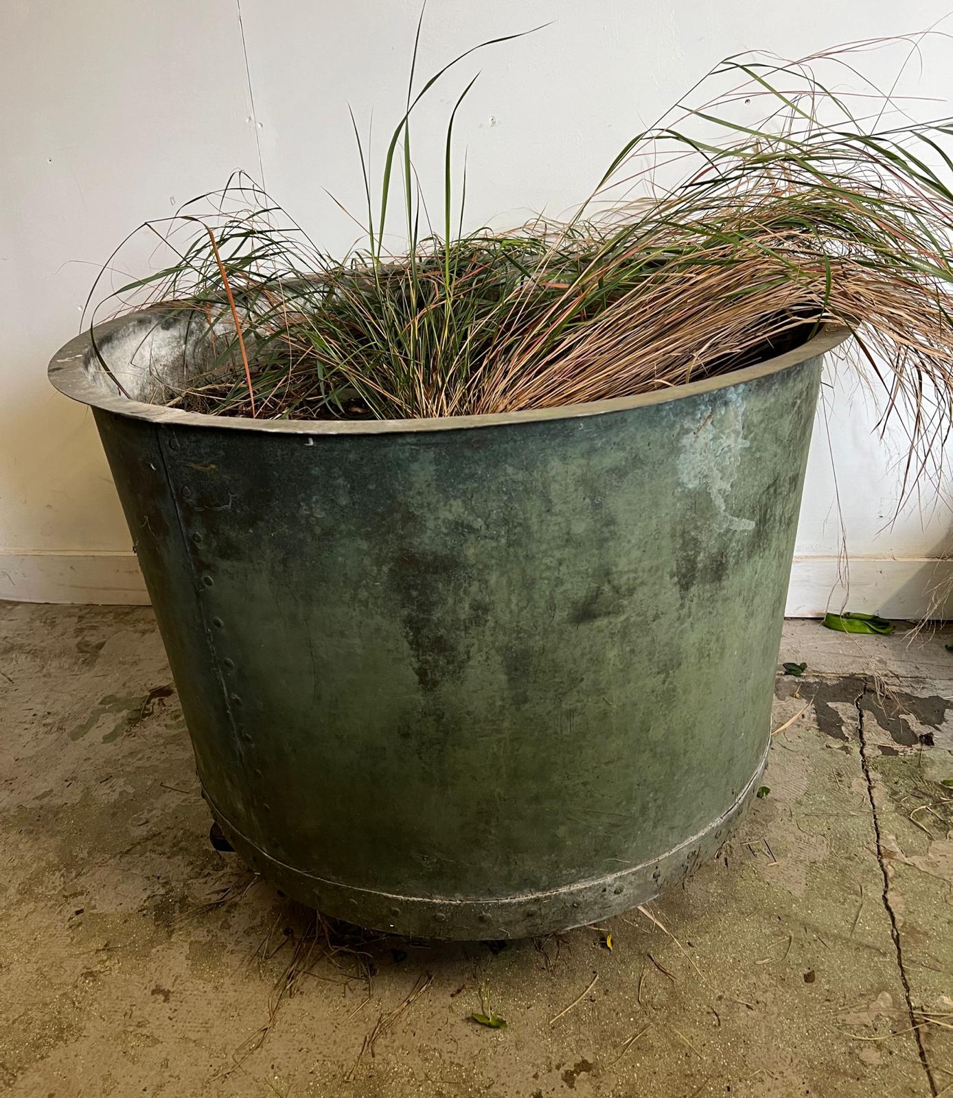 A large galvanised rivetted copper planter/cauldron (H68cm Dia89cm) - Image 2 of 5