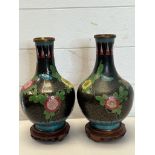 A pair of cloisonne vases on stand (H31cm)