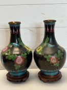 A pair of cloisonne vases on stand (H31cm)