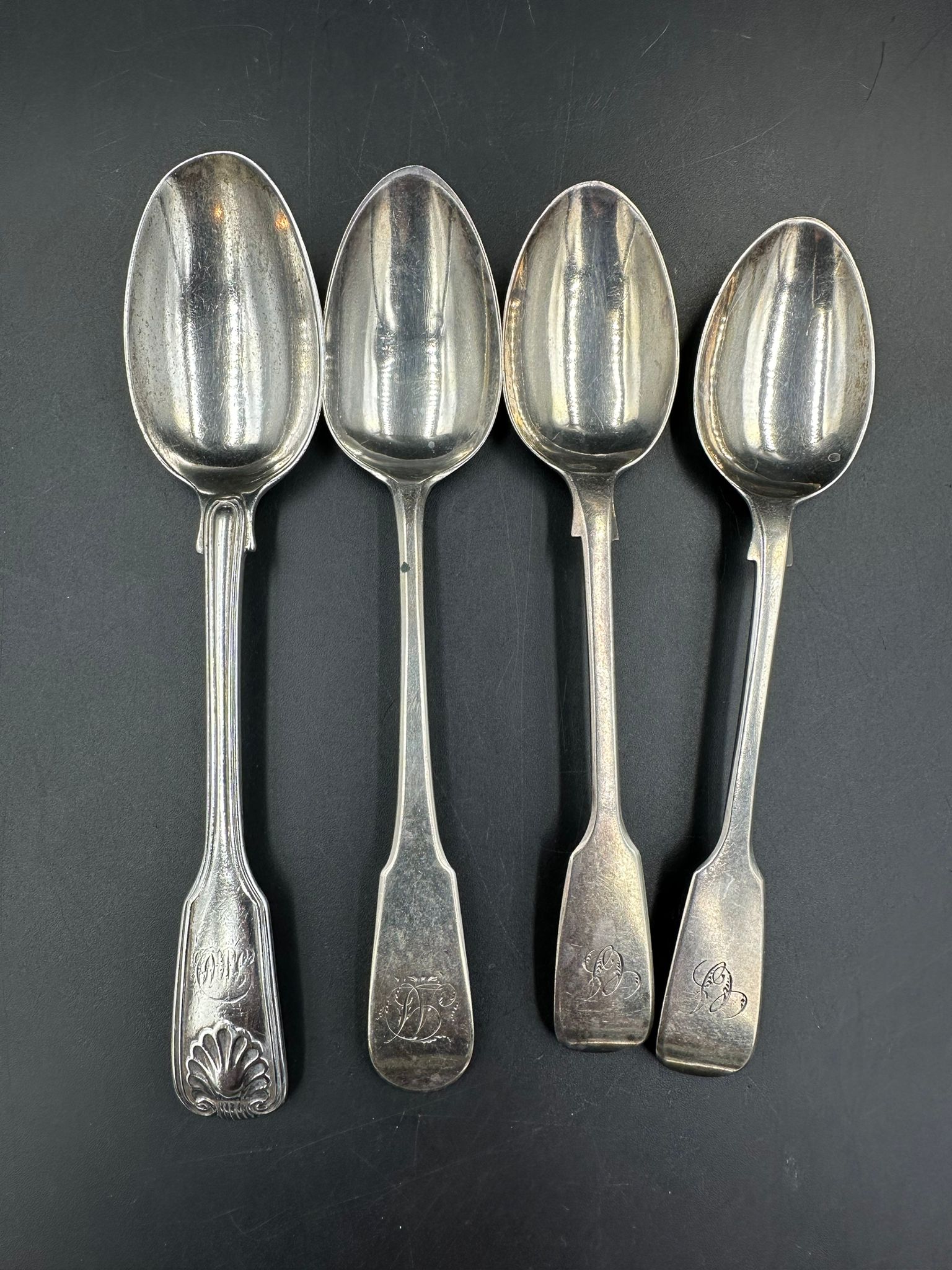 Four Victorian silver teaspoons,hallmarked for London 1883 by Holland, Son & Slater