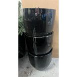 Three black ceramic garden planters (H36cm Dia38cm)