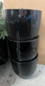 Three black ceramic garden planters (H36cm Dia38cm)