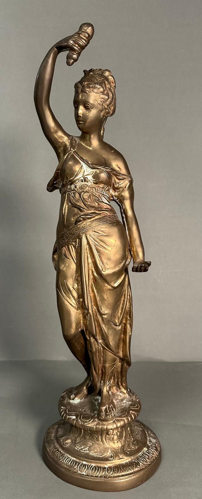 A brass sculpture of the Goddess Thetis, Goddess of the Sea in the classical pose (H57cm)