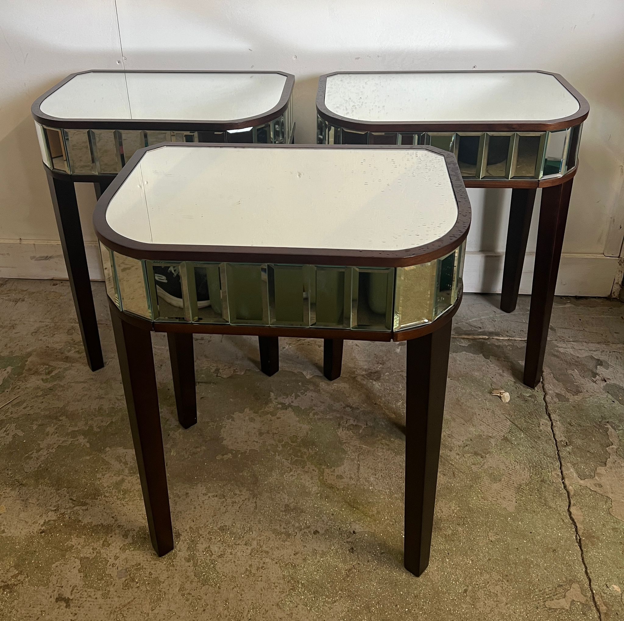 Three Laura Ashley mirrored side tables (H62cm W52cm D35cm)