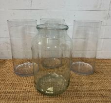 A selection of four large contemporary glass vases. Height 40 and 39cm