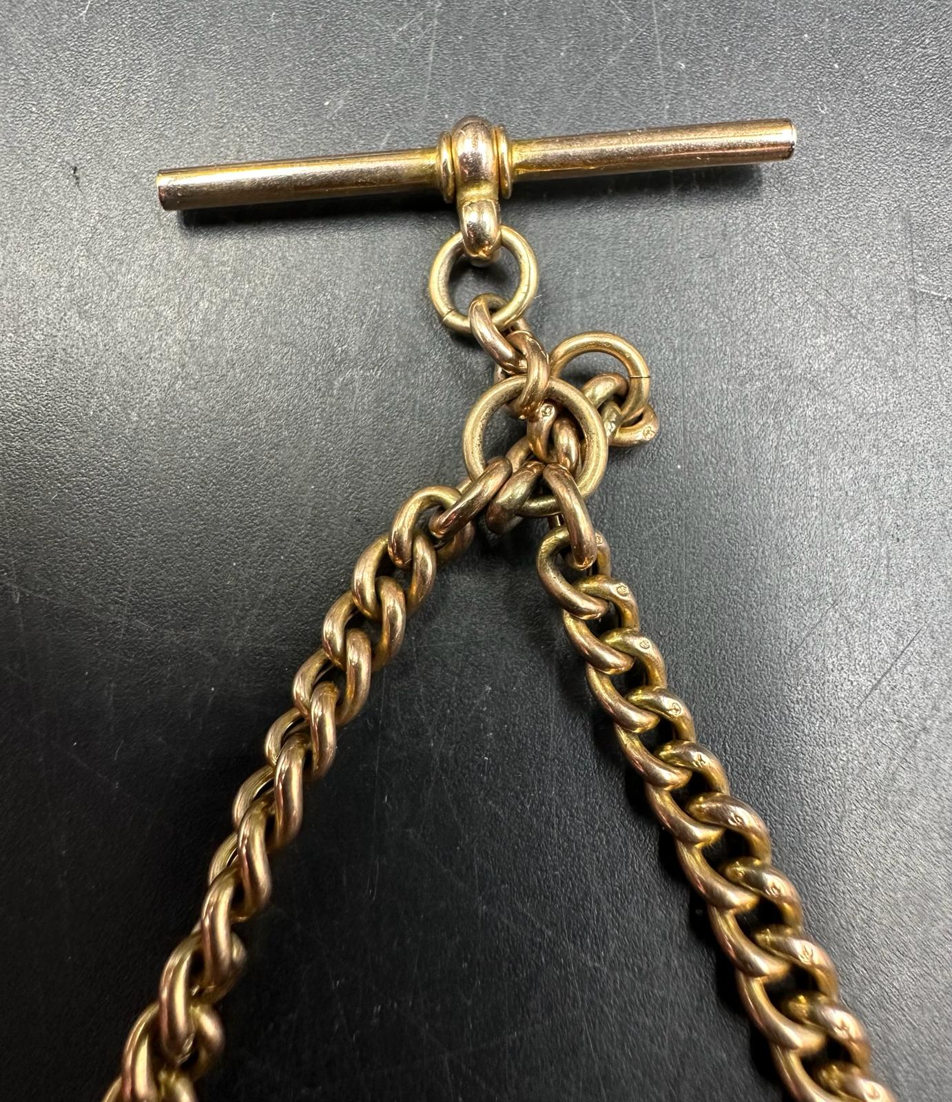 A 9ct gold Albert chain, curb link chain with lobster clasps and T - Bar attachment (Total weight - Image 3 of 8