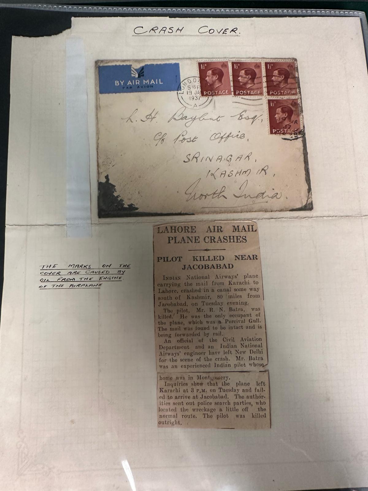 An album of various stamp issues, first day covers, including 'crash covers'from a Lahore air mail - Image 7 of 7