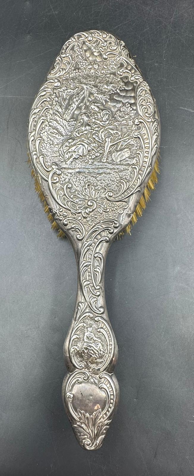 An ornate classical themed silver backed dressing table brush by Levi & Salaman, Birmingham 1900 - Image 5 of 6