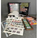 A selection of UK and World philatelic stamps and collectable to include albums, sheets and framed