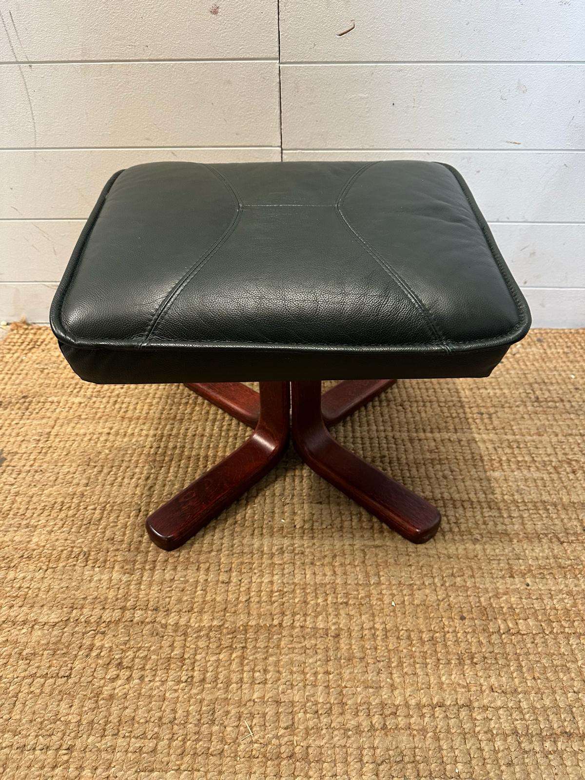 A green leather upholstered reclining arm chair and matching foot stool - Image 3 of 4