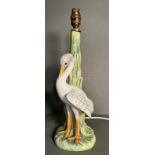An Art Nouveau style ceramic table lamp of a heron in the reeds (H42cm)