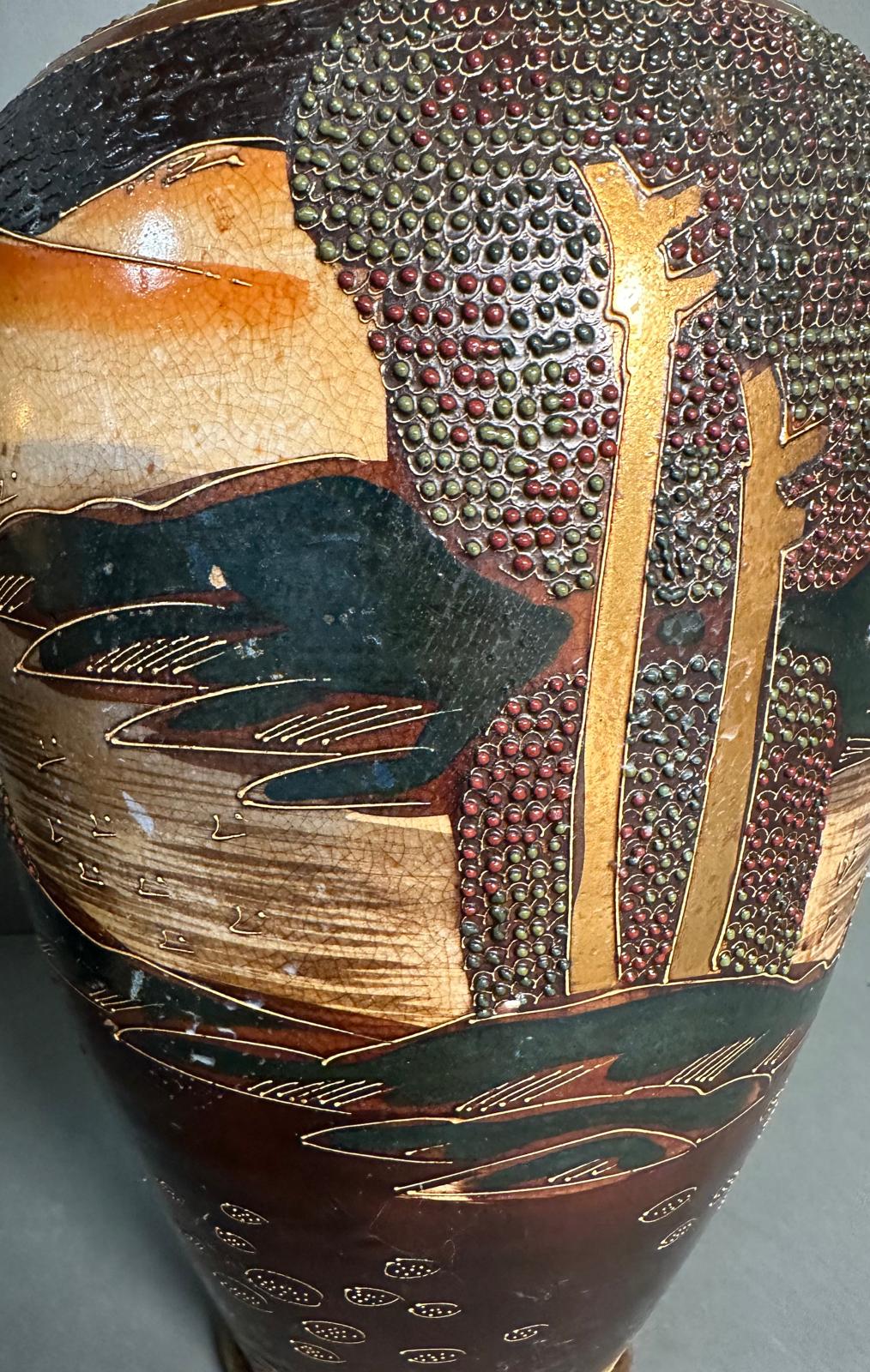 Two Japanese Satsuma gilded and enamel vases (H33cm) - Image 5 of 6