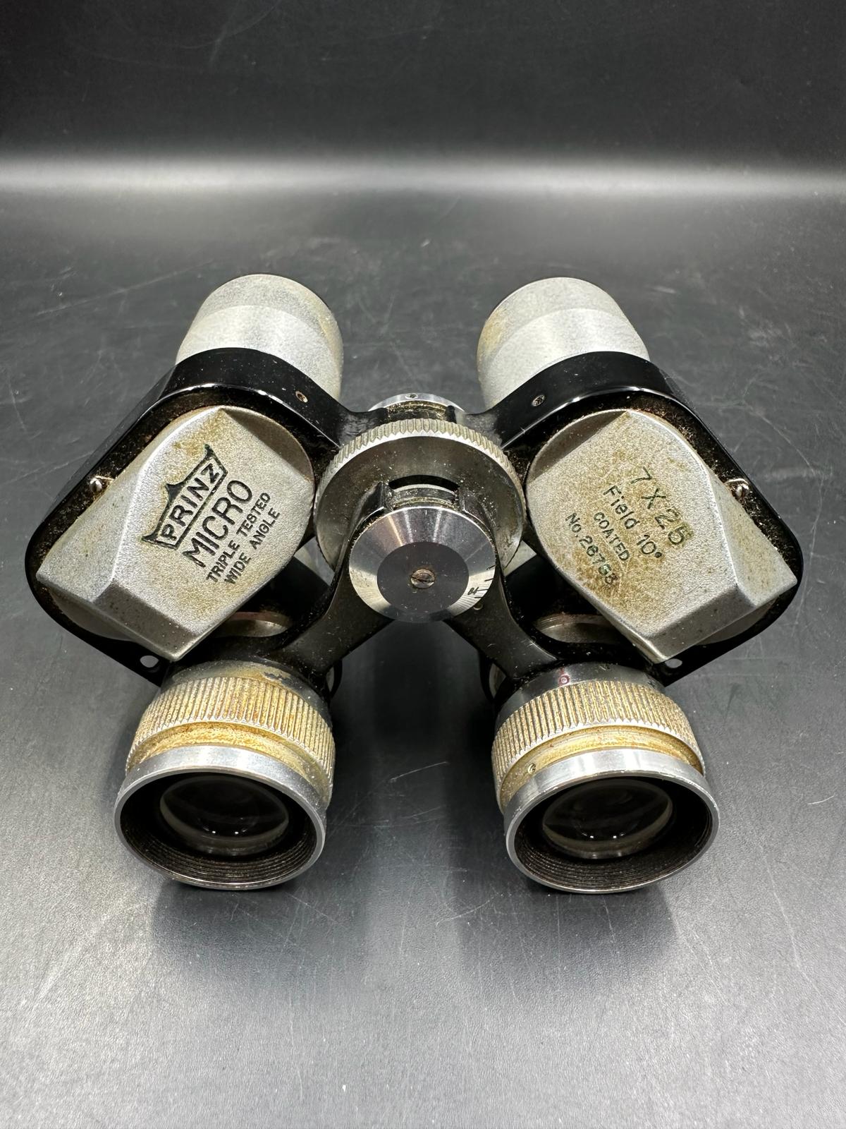 A pair of Prinz micro field binoculars and a Britannic brass telescope - Image 8 of 10