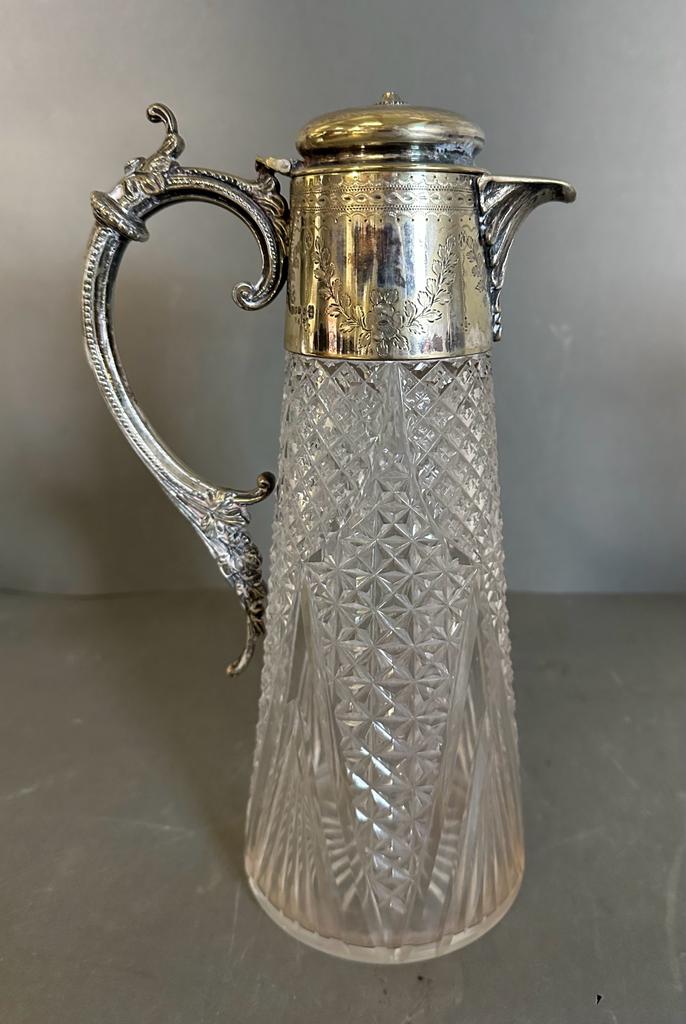 Two cut glass claret jugs with scrolling silver plated handles - Image 5 of 5