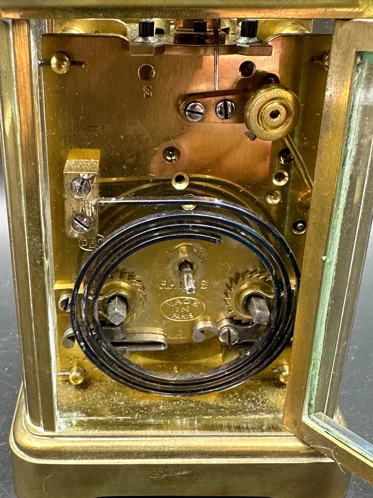 A French brass cased carriage clock with glass panes to side and back - Image 5 of 5