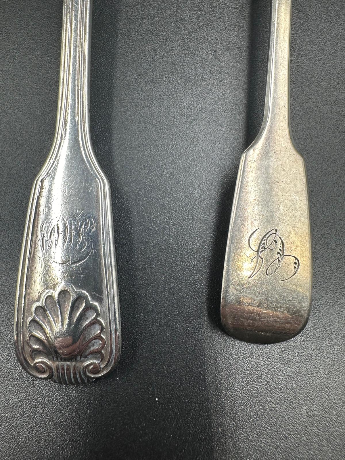 A selection of four silver teaspoons: Two hallmarked for London by Henry Holland 1874, another - Image 2 of 4