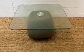 A square glass side table with faux stone style base (H36cm Sq70cm)