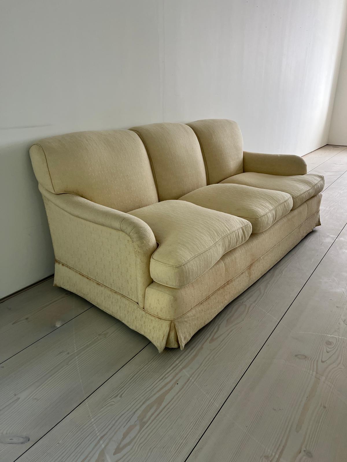 Three seater sofa by Peter Dudgeon (W207cm D86cm) Condition Report Staines and scratches to fabric - Image 2 of 4