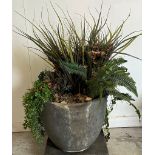 An artificial grass and ivy plants in a slate style pot planter (H46cm Dia46cm)
