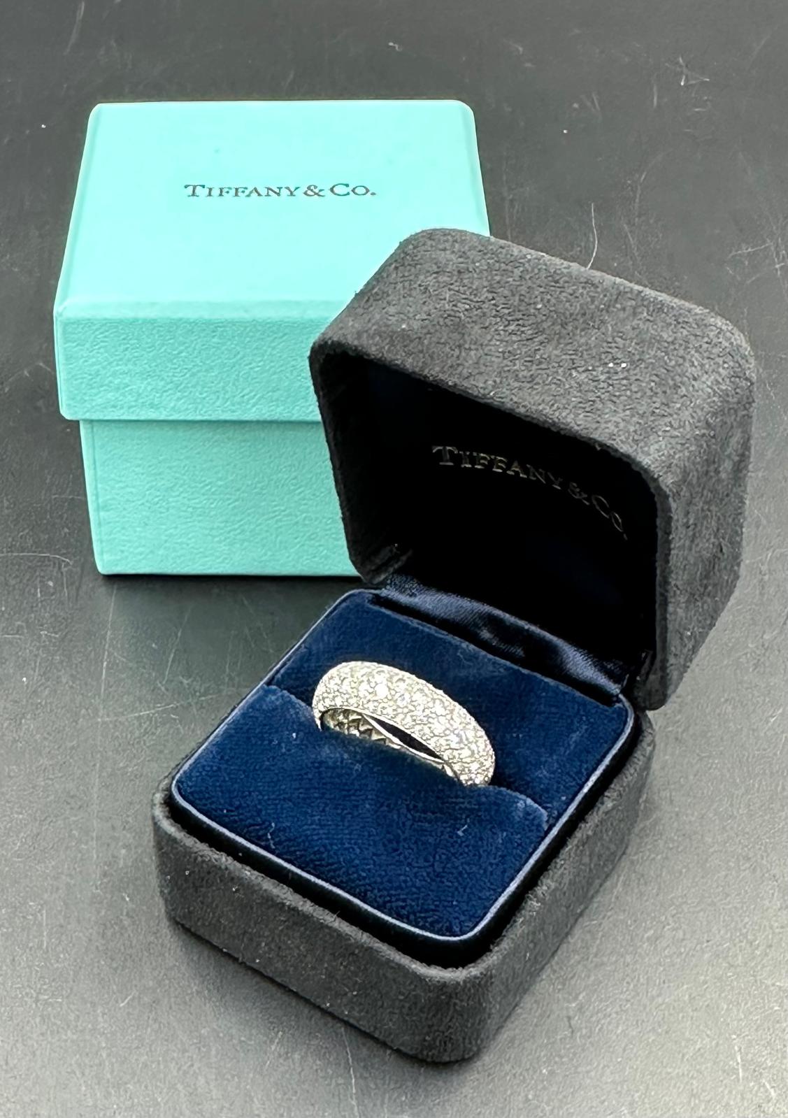 Four row diamond eternity ring mounted in platinum. Signed Tiffany 950. Total diamond weight - Image 5 of 9