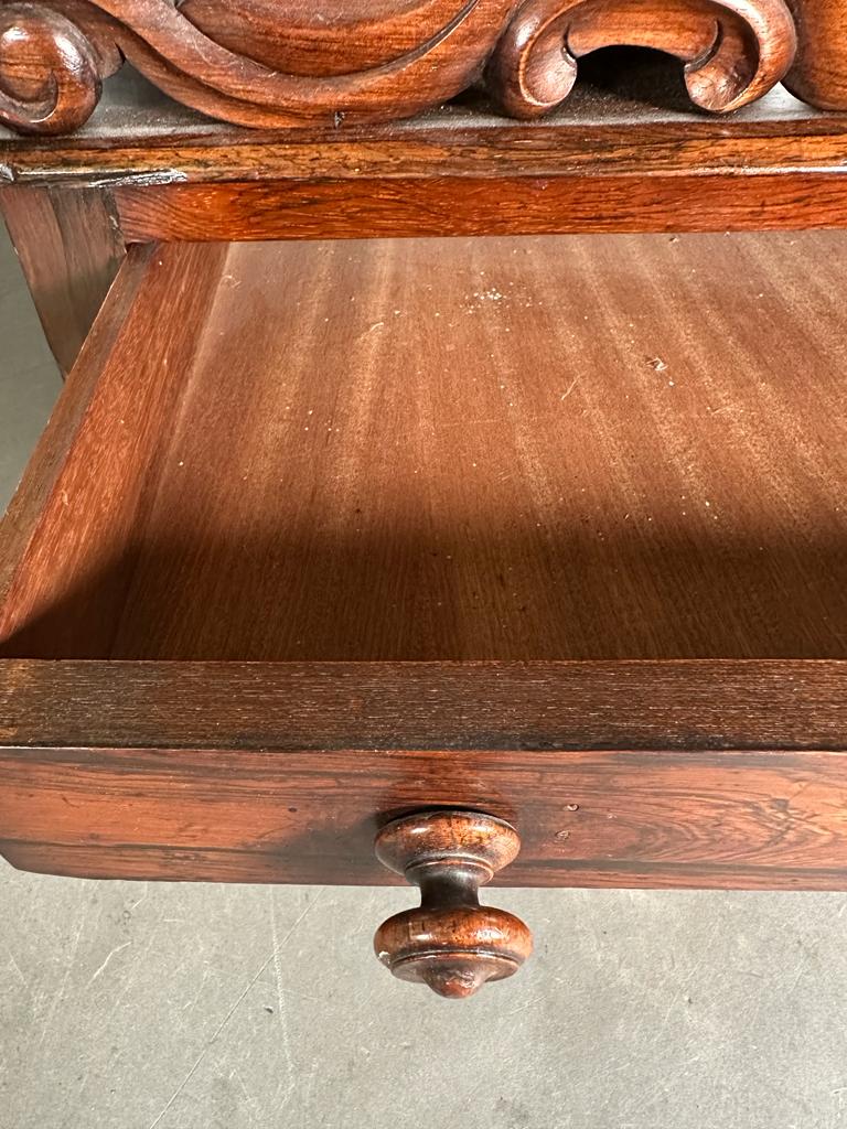 A Victorian carved rosewood Canterbury on turned feet with single drawer under. (53cm x 37cm x - Image 3 of 5