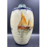 A Royal Crown Derby vase with nautical hand painted scene, approximate height 24cm,