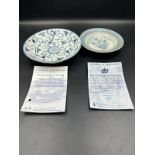 Two blue and white dishes from the Tek Sing Haul with accompanying certificate of authenticity