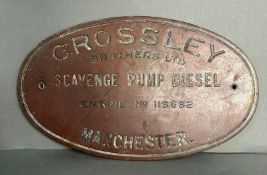 A Crossley Brothers oval bronze advertising plaque 38cm x 23cm