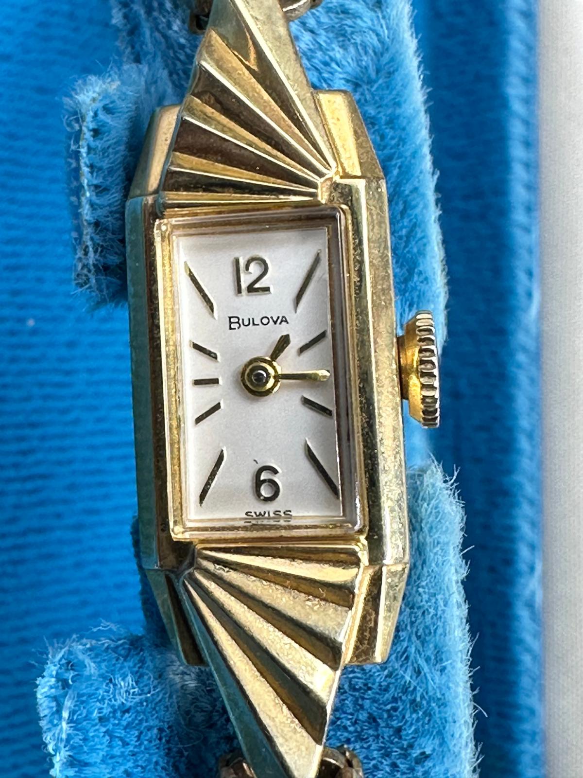 A 14k yellow gold Bulova ladies wristwatch on gold plated bracelet with original box etc - Image 3 of 6