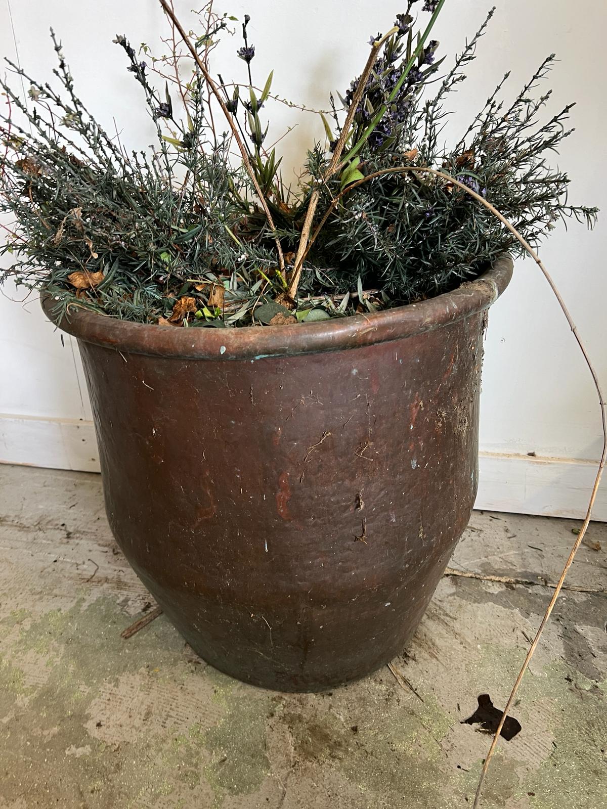 A weathered copper planter (H53cm Dia55cm)