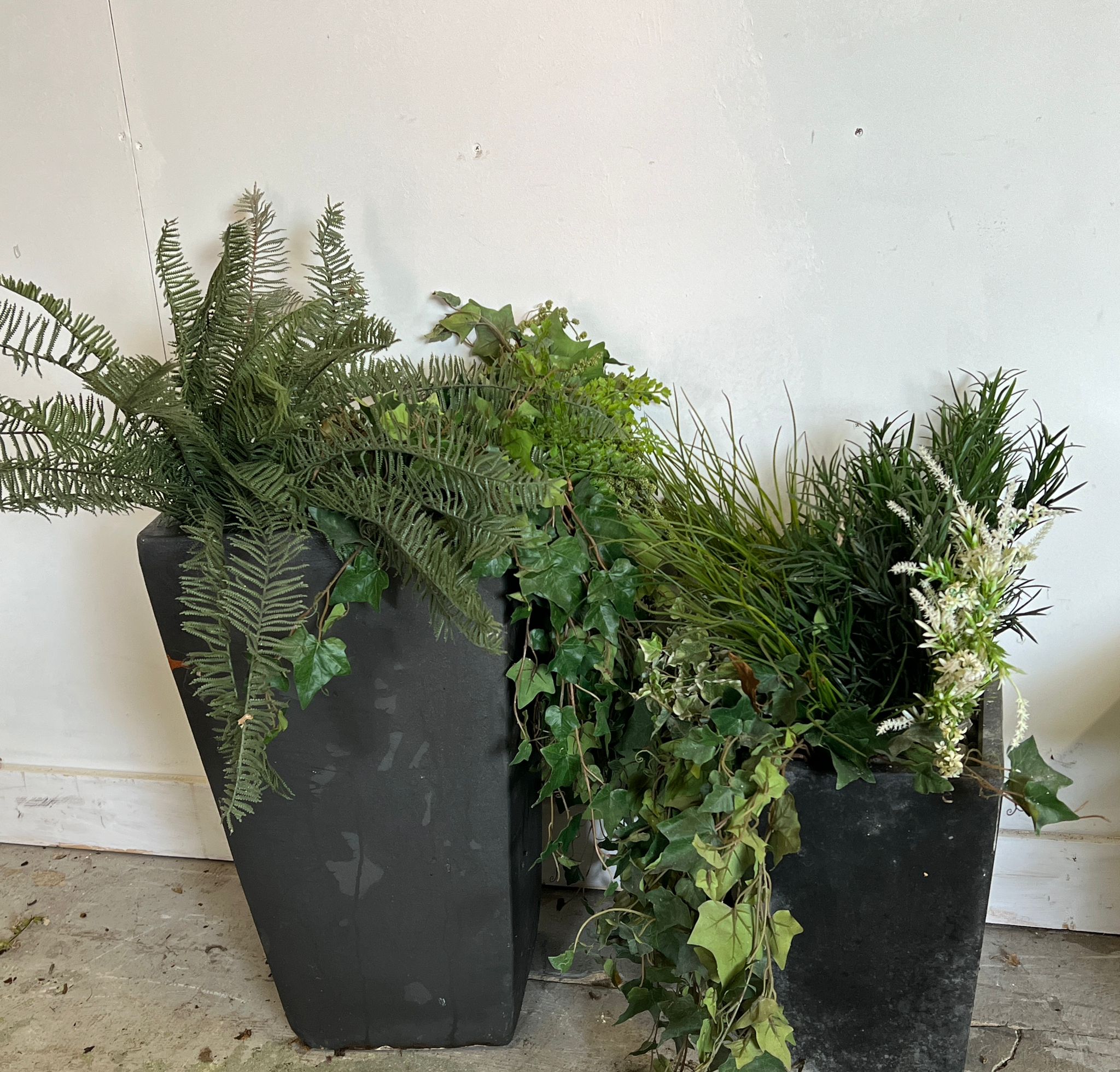 Two copper / slate style planters