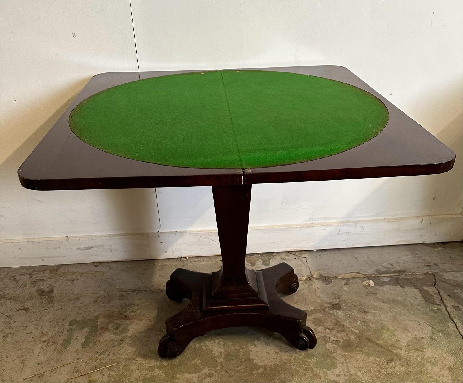 A mahogany folding card table with a green baize top on castors (H58cm W76cm D38cm) - Image 7 of 7