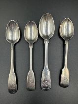 A selection of four silver teaspoons: Two hallmarked for London by Henry Holland 1874, another
