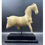 A contemporary impressionist wooden sculpture of a horse on plinth Height 27cm