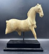 A contemporary impressionist wooden sculpture of a horse on plinth Height 27cm