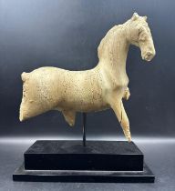 A contemporary impressionist wooden sculpture of a horse on plinth Height 27cm