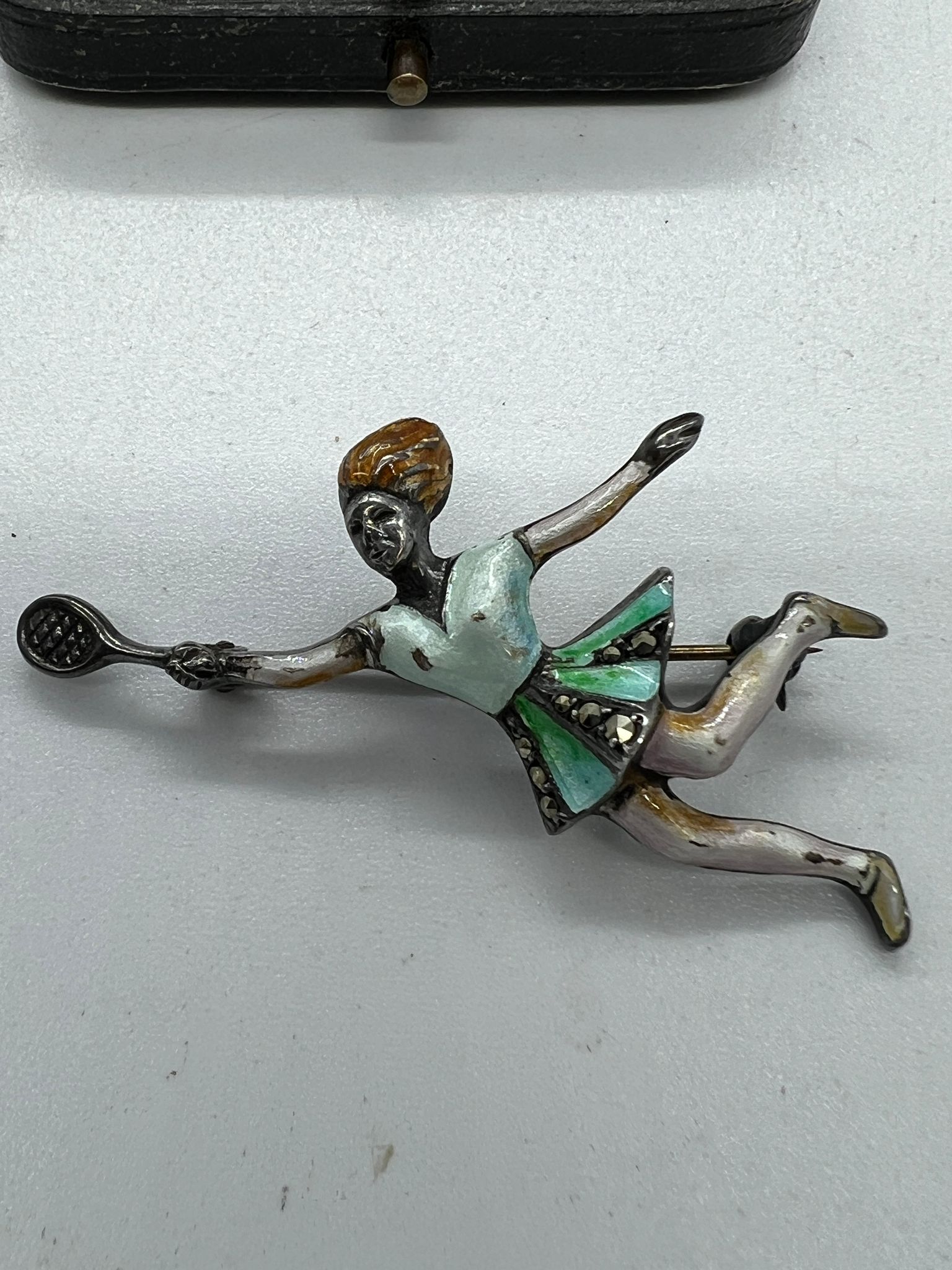 A silver and enamel tennis player brooch (5.5cm) - Image 2 of 3