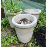 Three composite stone planters/pots tapering to base (H29cm Dia28cm)