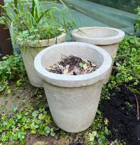 Three composite stone planters/pots tapering to base (H29cm Dia28cm)