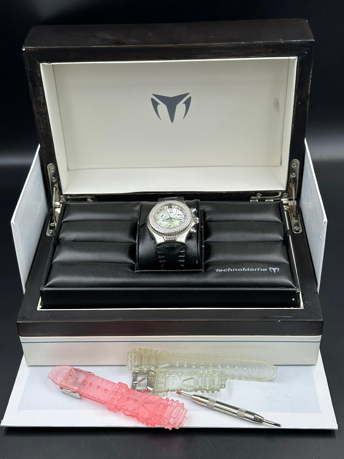 A Technomarine Technolady chrono DTLC05 with diamond bezel, box, outer box and papers