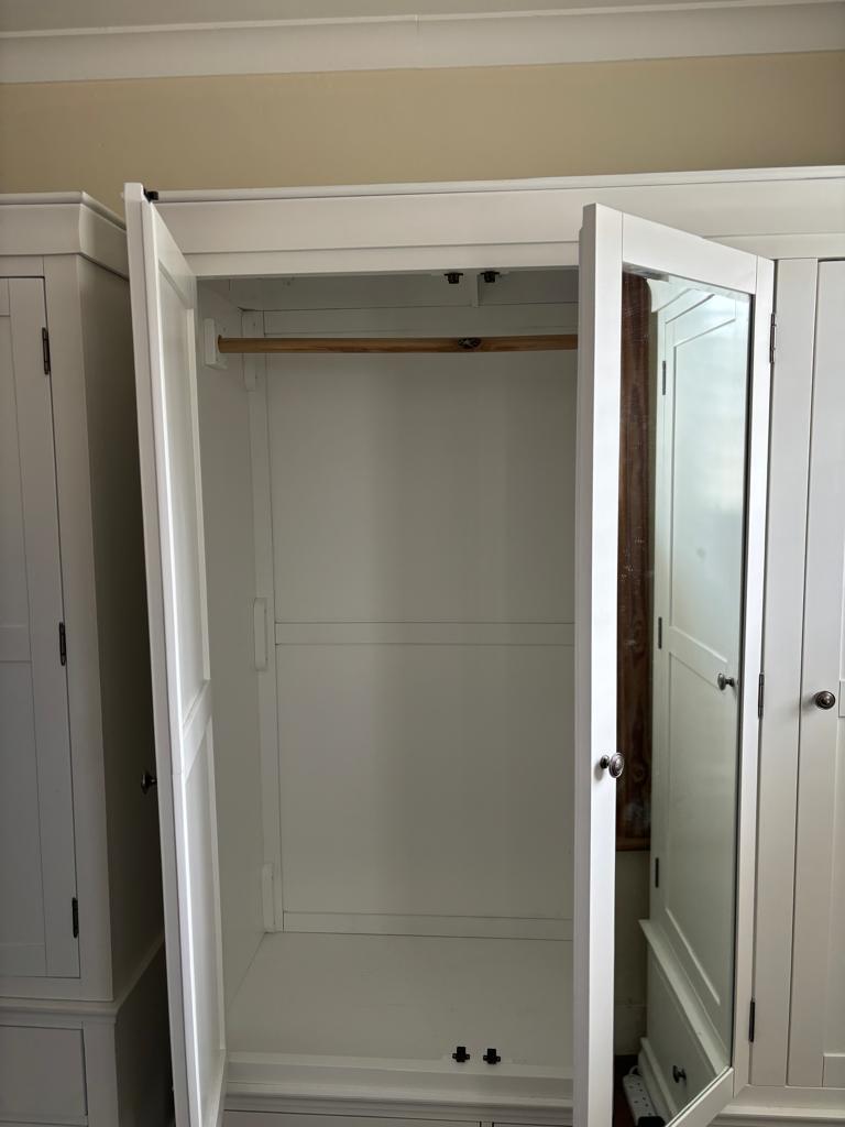 A white three door wardrobe with three drawers below and hanging space above (H200cm W165cm D55cm) - Image 3 of 4