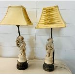 Two porcelain figural lamps on marble base (H50cm)