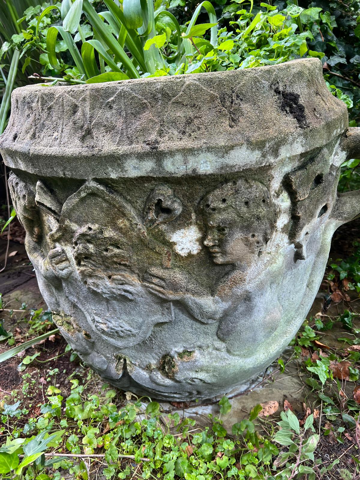 A neoclassical style planter with handle to side Condition Report weathered, one handle broken - Image 2 of 3