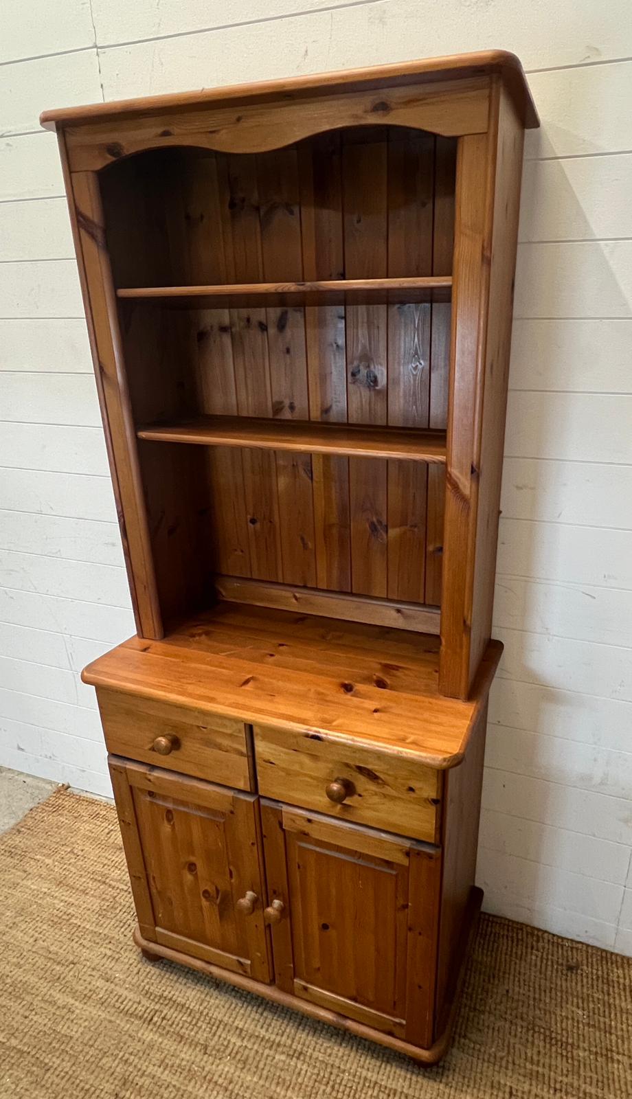 A pine dresser with open shelves upon a cupboard base (H180cmW80cm D43cm) Condition Report general - Image 2 of 3