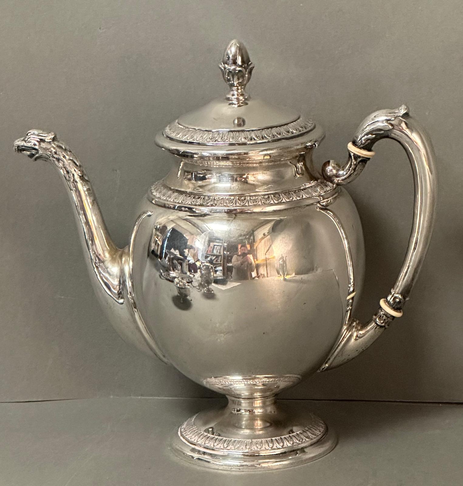 A continental silver tea and coffee service to include tray, tea and coffee pots and sugar bowl. - Image 4 of 8